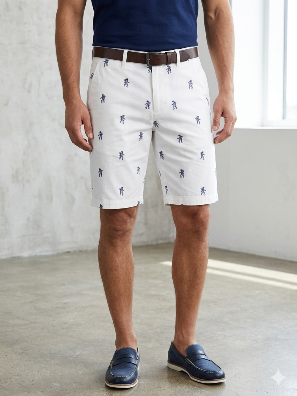 Denim & Flower Ricky Singh Astronaut Embroidered Chino Shorts Size 32